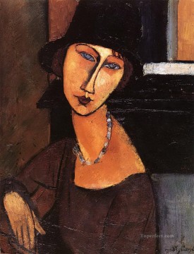 アメデオ・モディリアーニ Painting - 帽子とネックレスをしたジャンヌ・エビュテルヌ 1917年 アメデオ・モディリアーニ